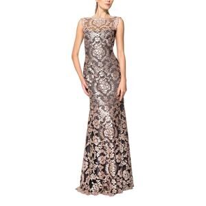 Tadashi Shoji Women's Paillette Lace Gown Rose Gold/Black Size 2 – Formal Dress